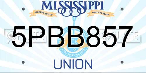 5PBB857 Mississippi License Plate