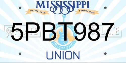5PBT987 Mississippi License Plate