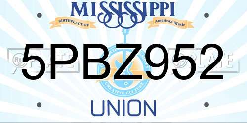 5PBZ952 Mississippi License Plate