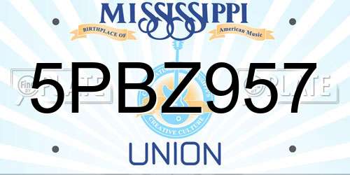 5PBZ957 Mississippi License Plate
