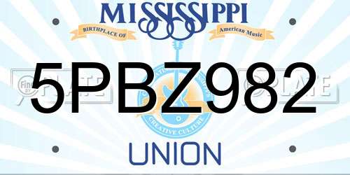 5PBZ982 Mississippi License Plate