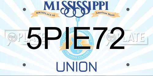 5PIE72 Mississippi License Plate