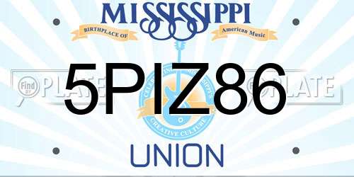 5PIZ86 Mississippi License Plate