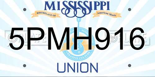 5PMH916 Mississippi License Plate