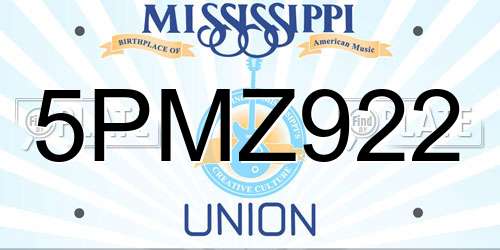 5PMZ922 Mississippi License Plate