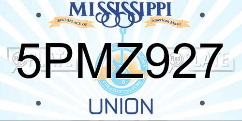 5PMZ927 Mississippi License Plate
