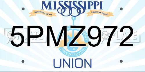 5PMZ972 Mississippi License Plate