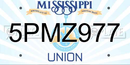 5PMZ977 Mississippi License Plate