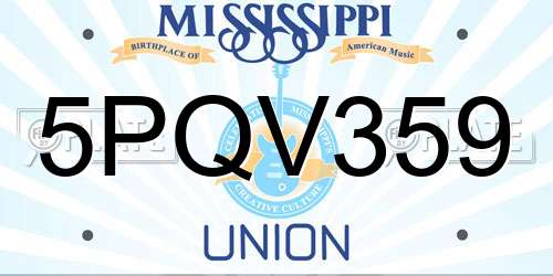 5PQV359 Mississippi License Plate