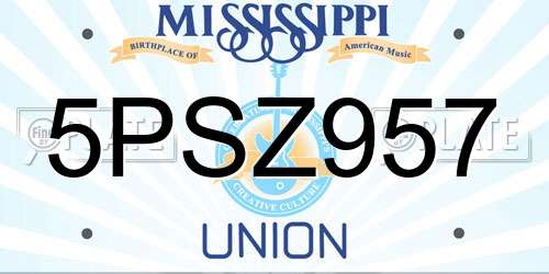 5PSZ957 Mississippi License Plate
