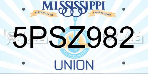 5PSZ982 Mississippi License Plate