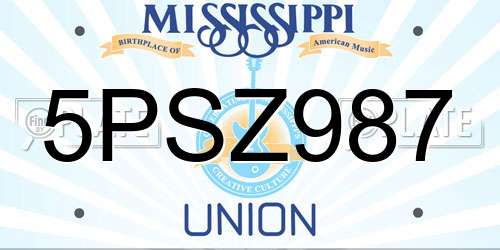 5PSZ987 Mississippi License Plate