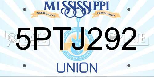 5PTJ292 Mississippi License Plate