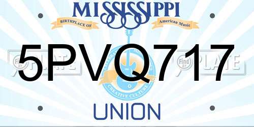 5PVQ717 Mississippi License Plate