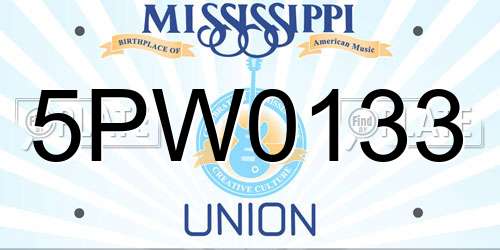 5PW0133 Mississippi License Plate