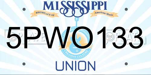 5PWO133 Mississippi License Plate