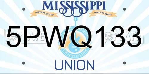 5PWQ133 Mississippi License Plate