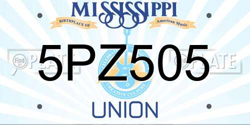 5PZ505 Mississippi License Plate