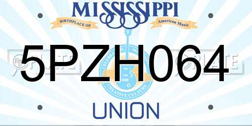 5PZH064 Mississippi License Plate