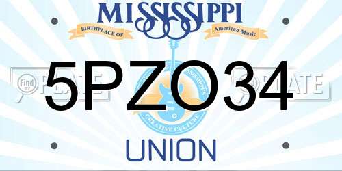 5PZO34 Mississippi License Plate