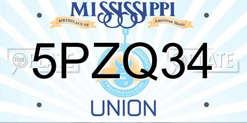 5PZQ34 Mississippi License Plate