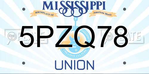 5PZQ78 Mississippi License Plate