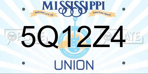 5Q12Z4 Mississippi License Plate