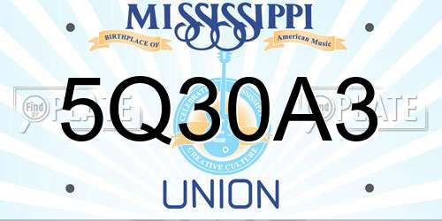 5Q30A3 Mississippi License Plate