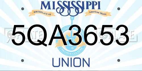 5QA3653 Mississippi License Plate