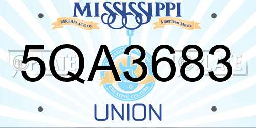 5QA3683 Mississippi License Plate
