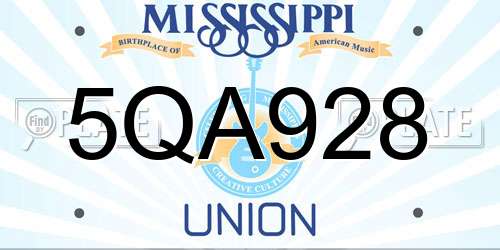 5QA928 Mississippi License Plate