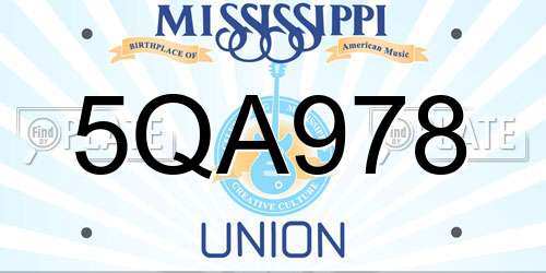5QA978 Mississippi License Plate