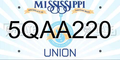 5QAA220 Mississippi License Plate