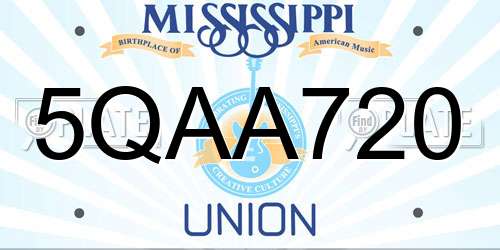 5QAA720 Mississippi License Plate