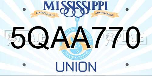 5QAA770 Mississippi License Plate