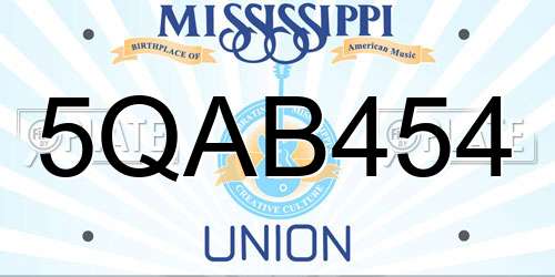 5QAB454 Mississippi License Plate