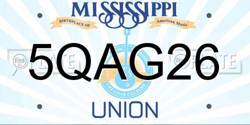 5QAG26 Mississippi License Plate