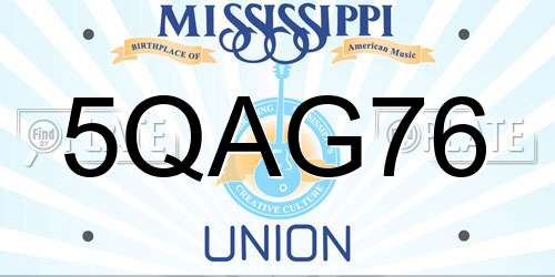 5QAG76 Mississippi License Plate