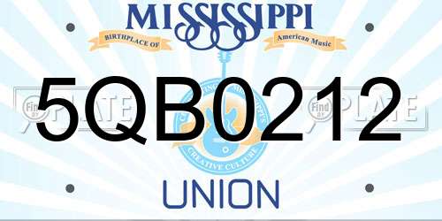 5QB0212 Mississippi License Plate