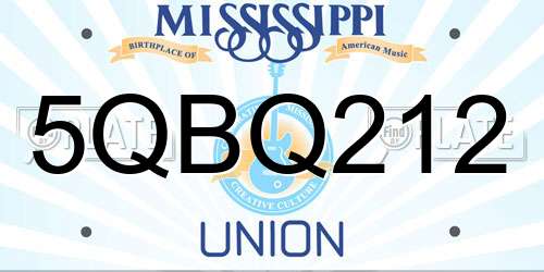 5QBQ212 Mississippi License Plate