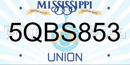 5QBS853 Mississippi License Plate