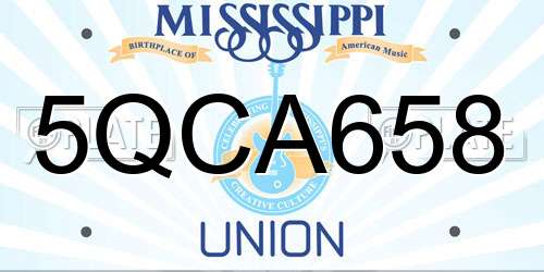 5QCA658 Mississippi License Plate