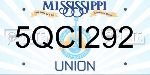 5QCI292 Mississippi License Plate