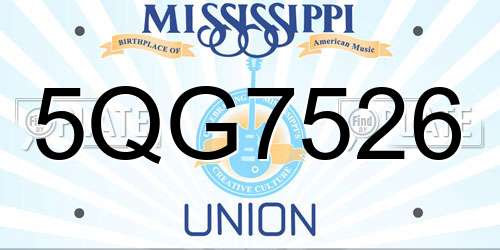 5QG7526 Mississippi License Plate