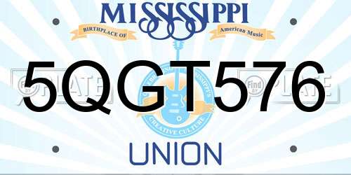 5QGT576 Mississippi License Plate
