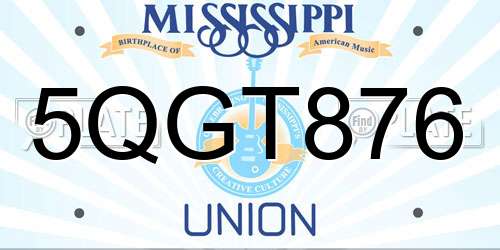 5QGT876 Mississippi License Plate