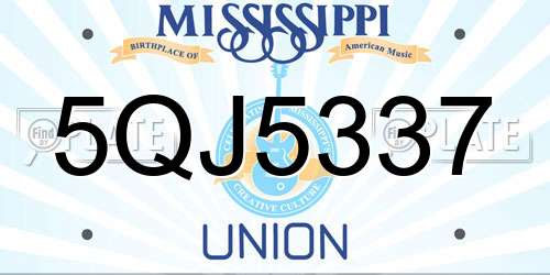 5QJ5337 Mississippi License Plate
