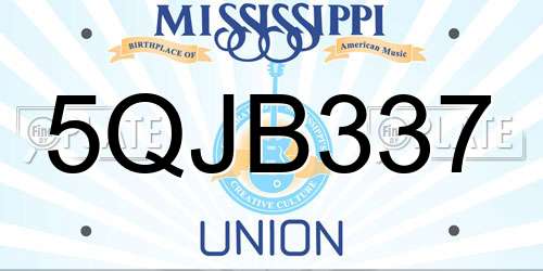 5QJB337 Mississippi License Plate