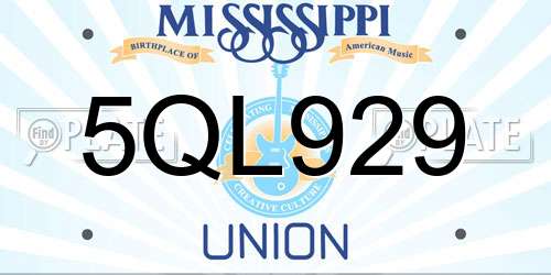 5QL929 Mississippi License Plate