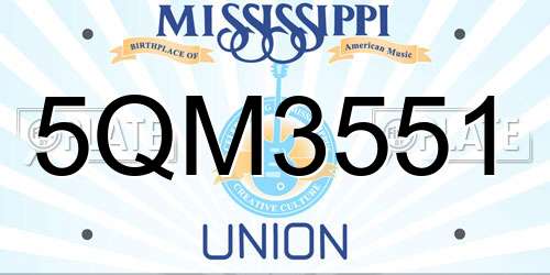 5QM3551 Mississippi License Plate